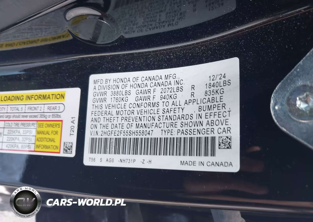 2025 Honda Civic Sport VIN:2HGFE2F55SH558047 - 9