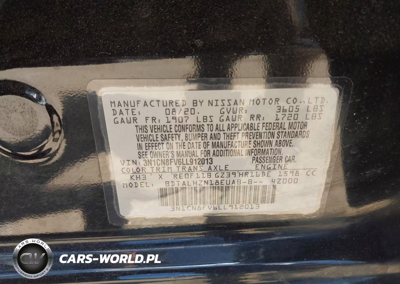 2020 Nissan Versa Sr Xtronic Cvt VIN:3N1CN8FV6LL912013 - 9
