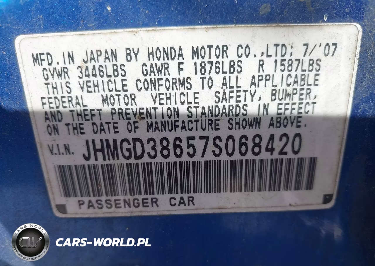 2007 Honda Fit Sport VIN:JHMGD38657S068420 - 9
