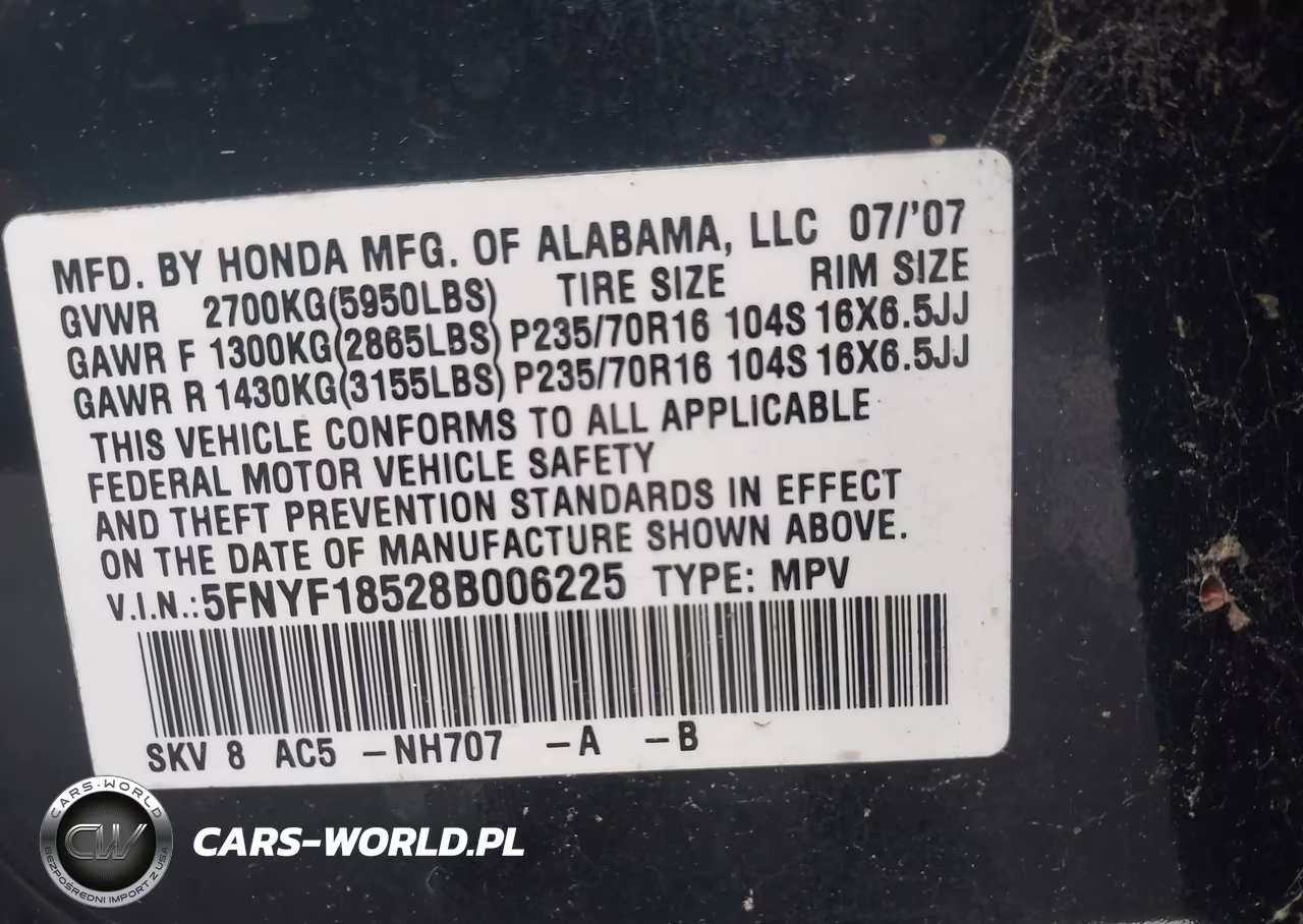 2008 Honda Pilot Ex-L VIN:5FNYF18528B006225 - 9