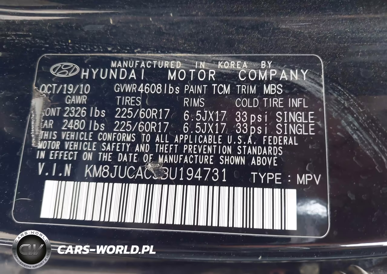 2011 Hyundai Tucson Gls VIN:KM8JUCAC5BU194731 - 9