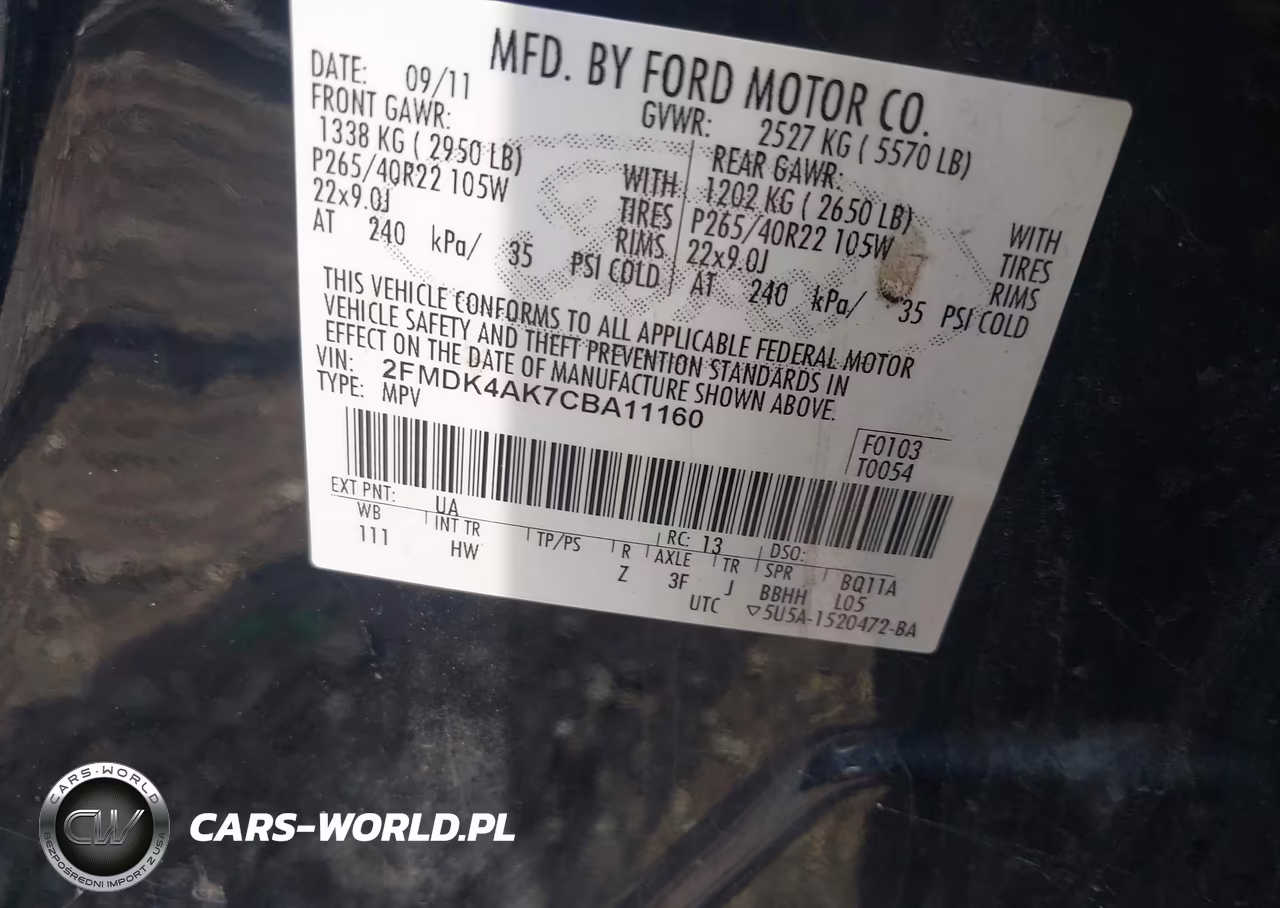2012 Ford Edge Sport VIN:2FMDK4AK7CBA11160 - 9