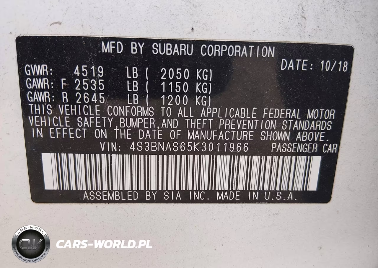 2019 Subaru Legacy 2.5I Sport VIN:4S3BNAS65K3011966 - 9