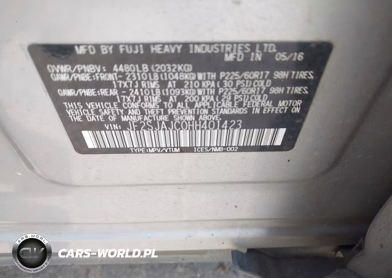 2017 Subaru Forester 2.5I Limited VIN:JF2SJAJC0HH401423 - 9