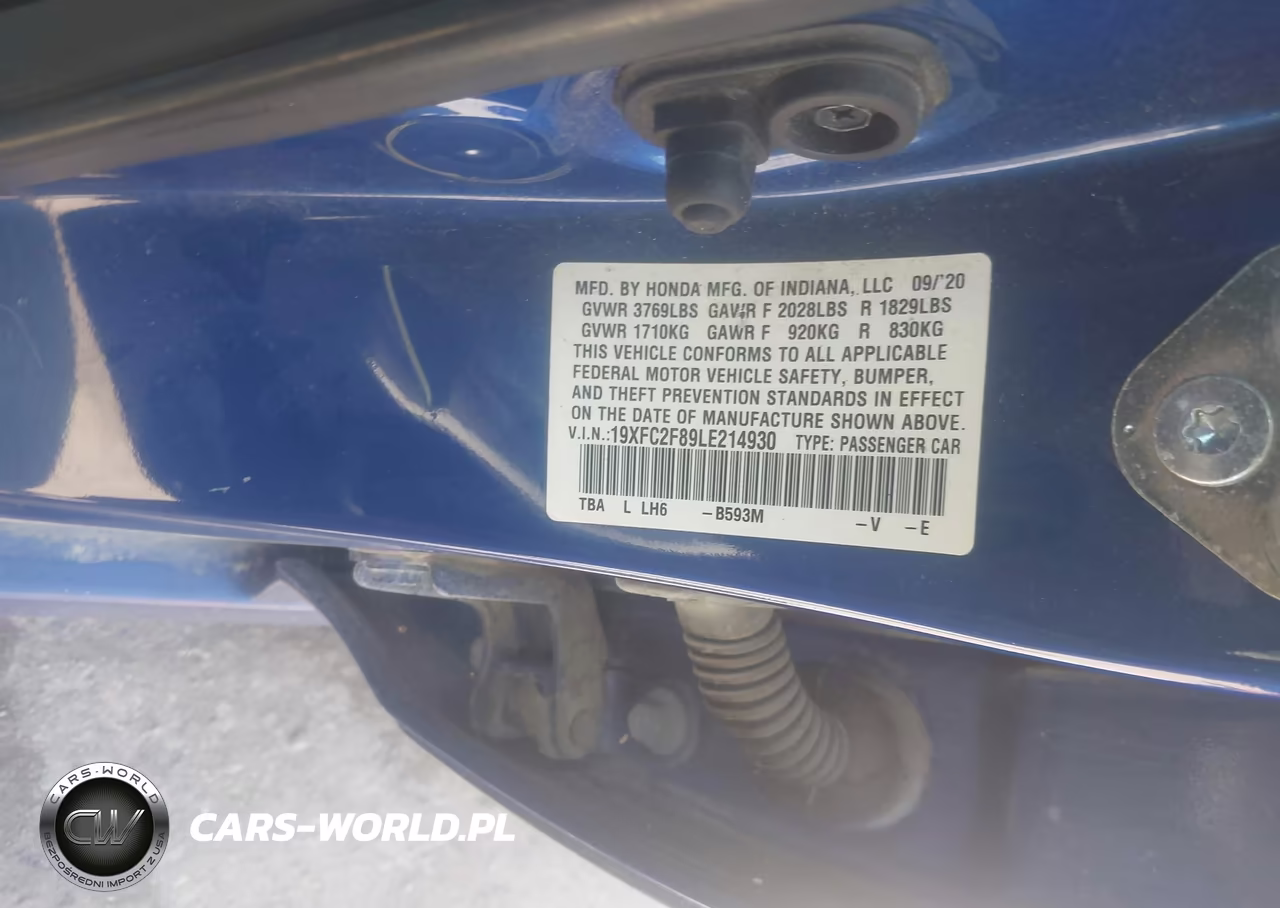 2020 Honda Civic Sport VIN:19XFC2F89LE214930 - 9