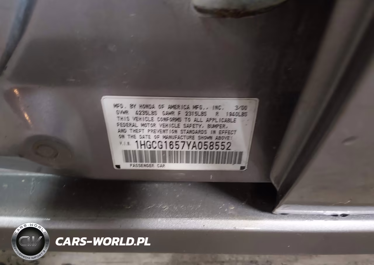 2000 Honda Accord 3.0 Ex VIN:1HGCG1657YA058552 - 9