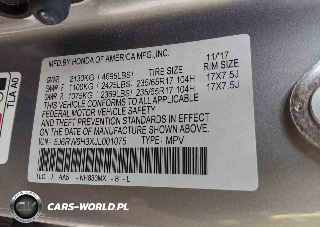 2018 Honda Cr-V Lx VIN:5J6RW6H3XJL001075 - 9