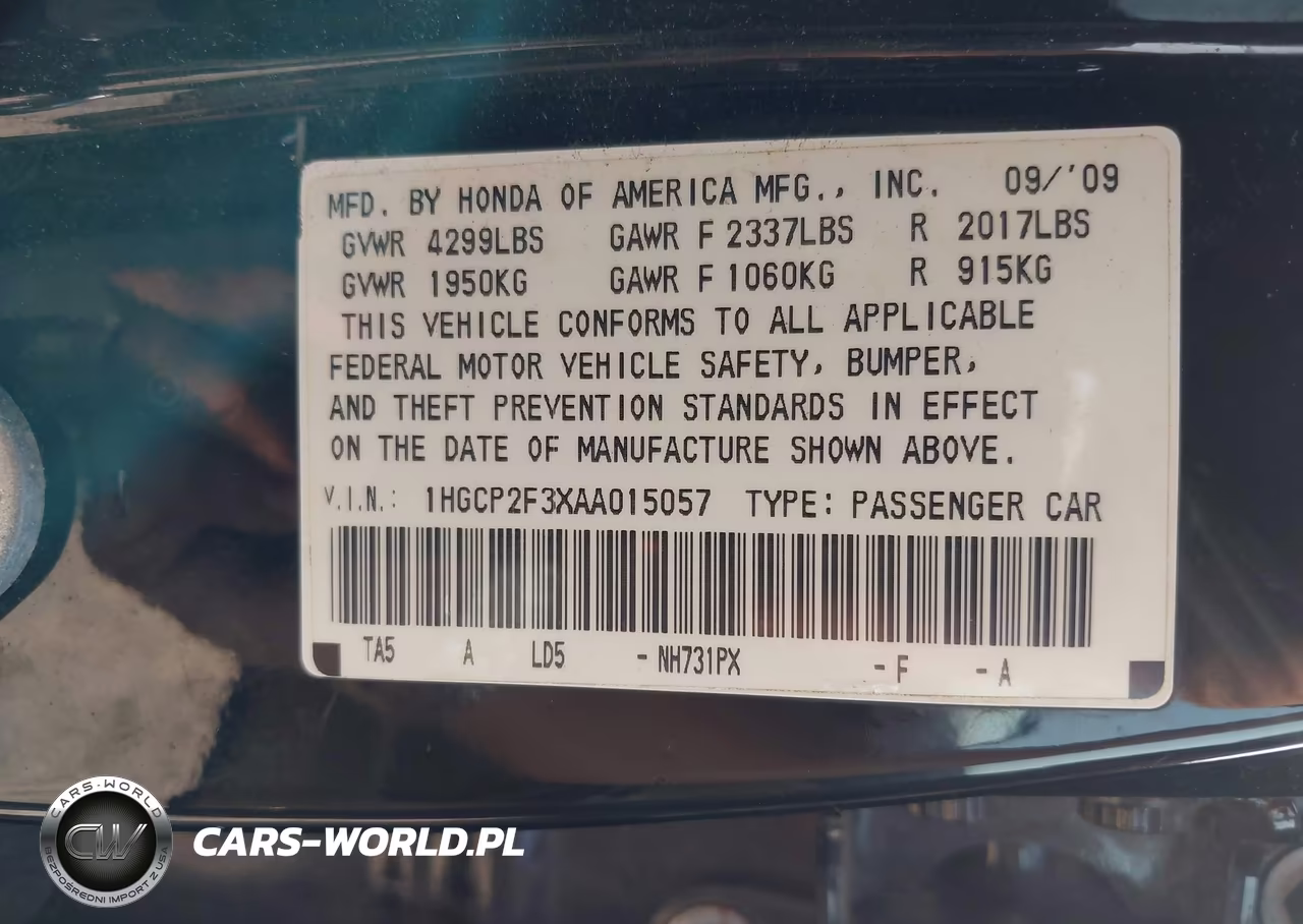 2010 Honda Accord 2.4 Lx VIN:1HGCP2F3XAA015057 - 9
