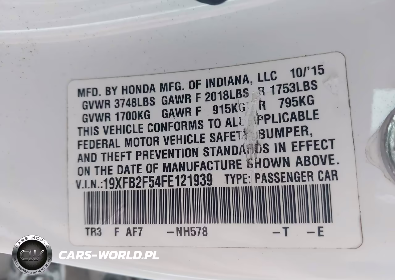 2015 Honda Civic Lx VIN:19XFB2F54FE121939 - 9