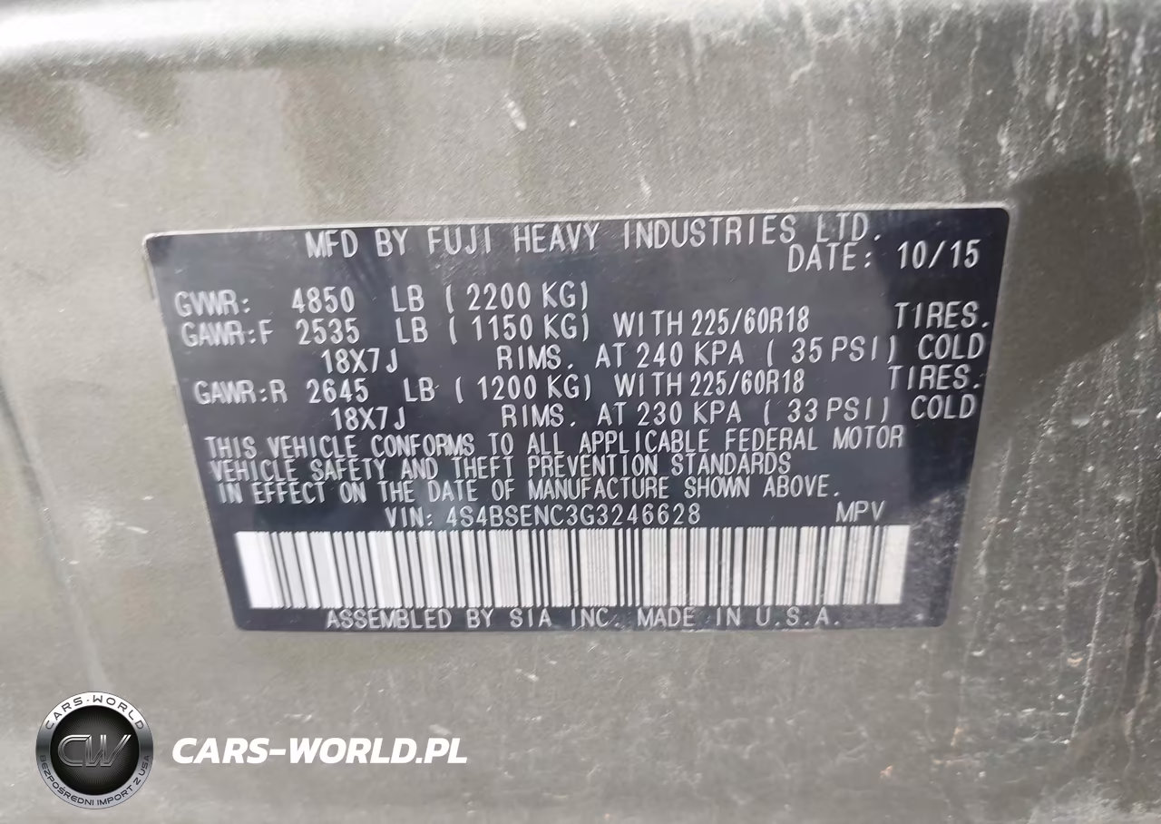2016 Subaru Outback 3.6R Limited VIN:4S4BSENC3G3246628 - 9