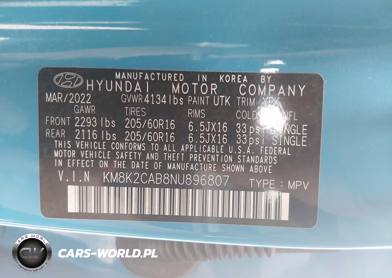 2022 Hyundai Kona Se VIN:KM8K2CAB8NU896807 - 9