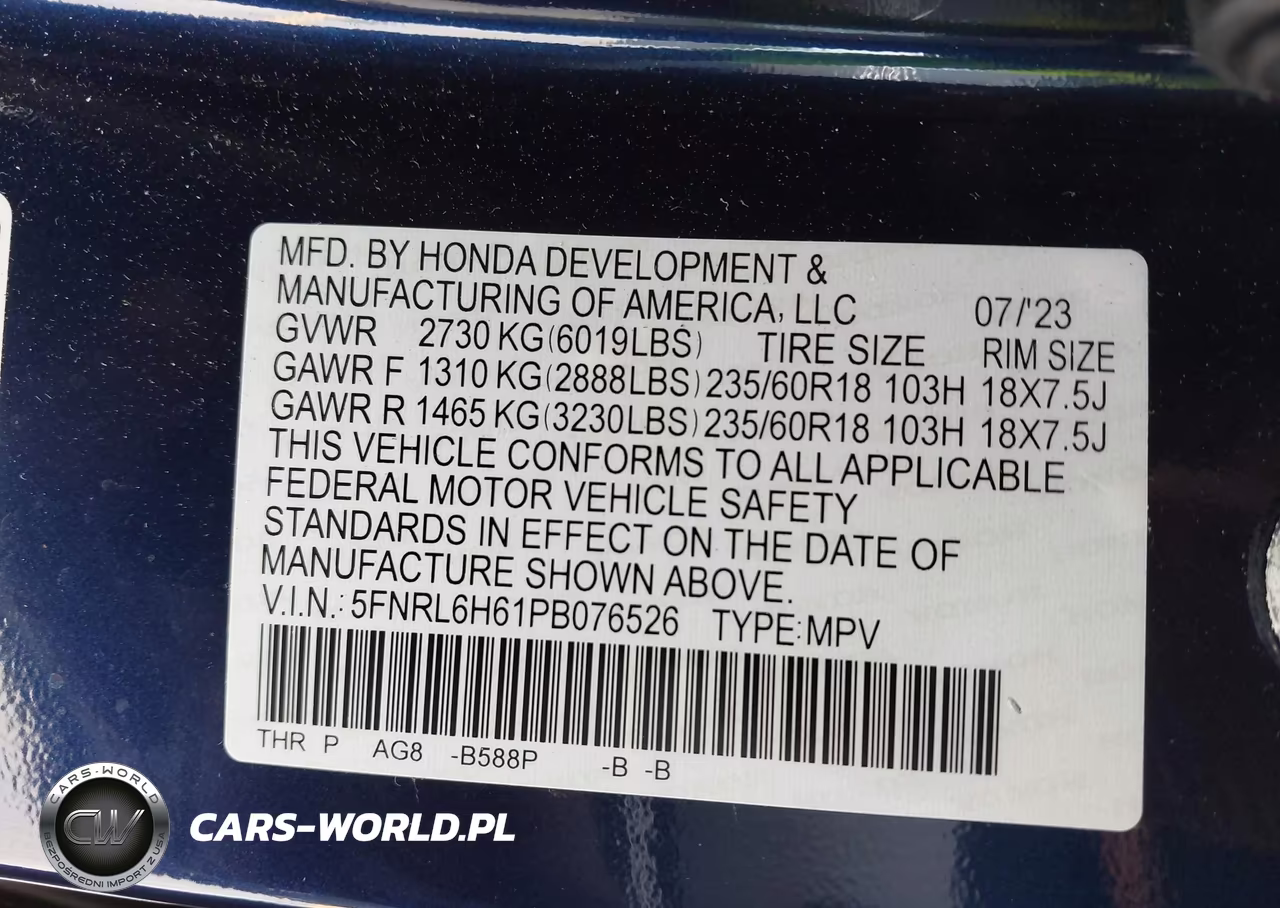 2023 Honda Odyssey Ex-L VIN:5FNRL6H61PB076526 - 9