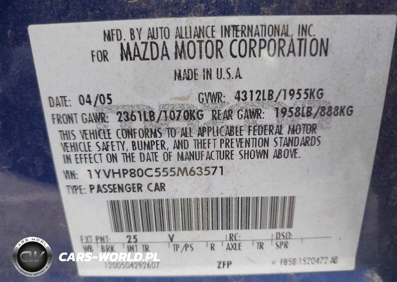 2005 Mazda Mazda6 I Base VIN:1YVHP80C555M63571 - 9