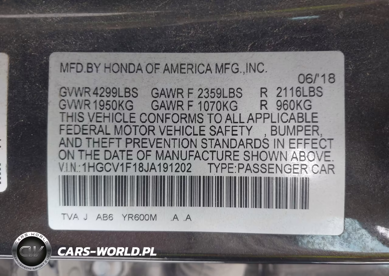 2018 Honda Accord Lx VIN:1HGCV1F18JA191202 - 9