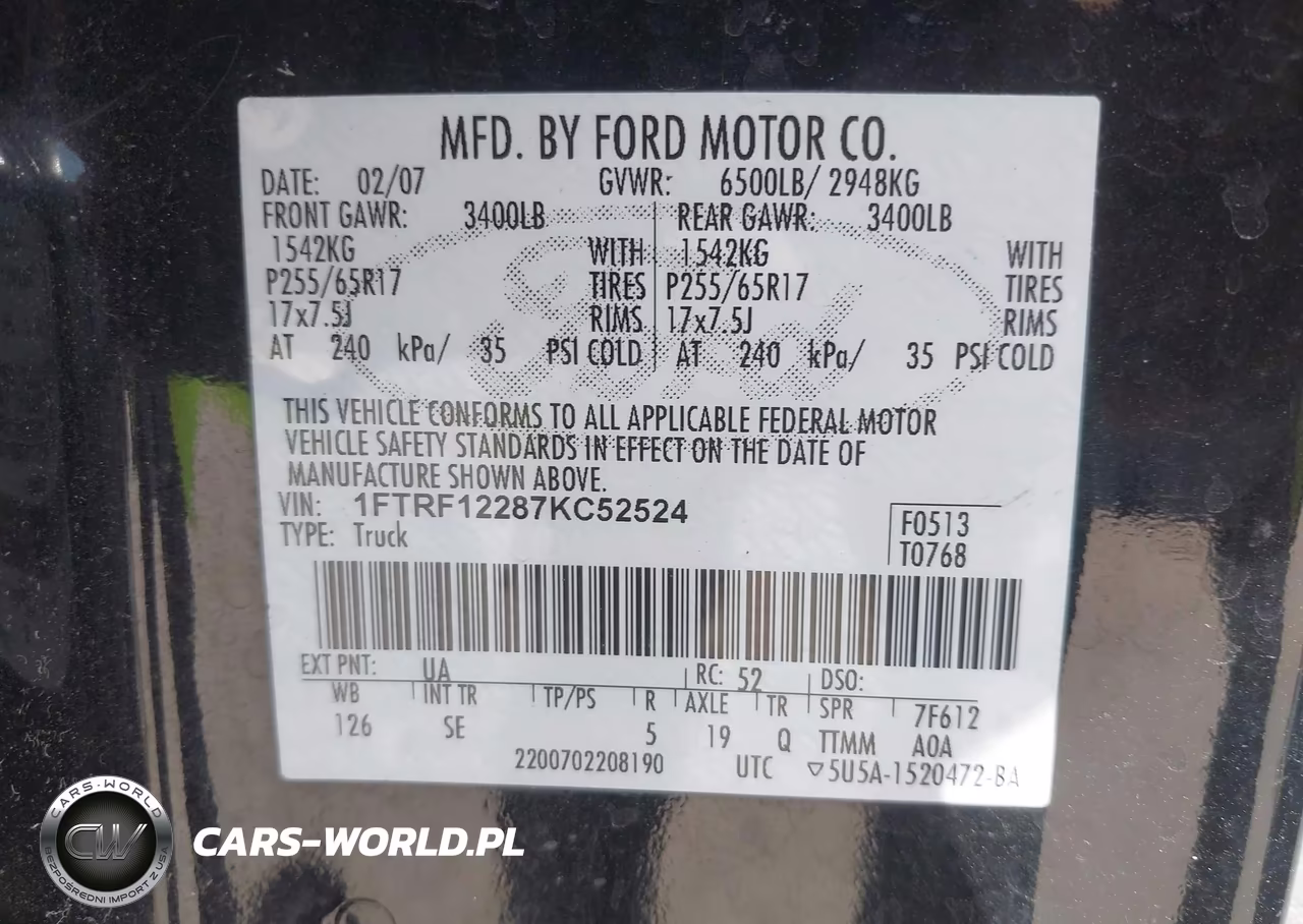2007 Ford F-150 Stx-Xl-Xlt VIN:1FTRF12287KC52524 - 9