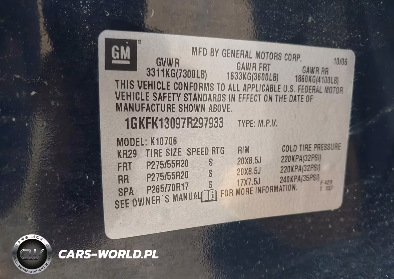2007 GMC Yukon Commercial VIN:1GKFK13097R297933 - 9