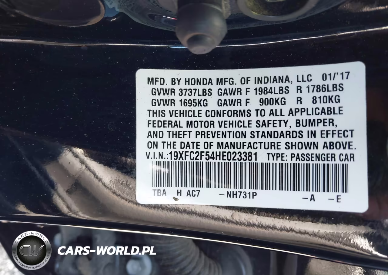 2017 Honda Civic Lx VIN:19XFC2F54HE023381 - 9