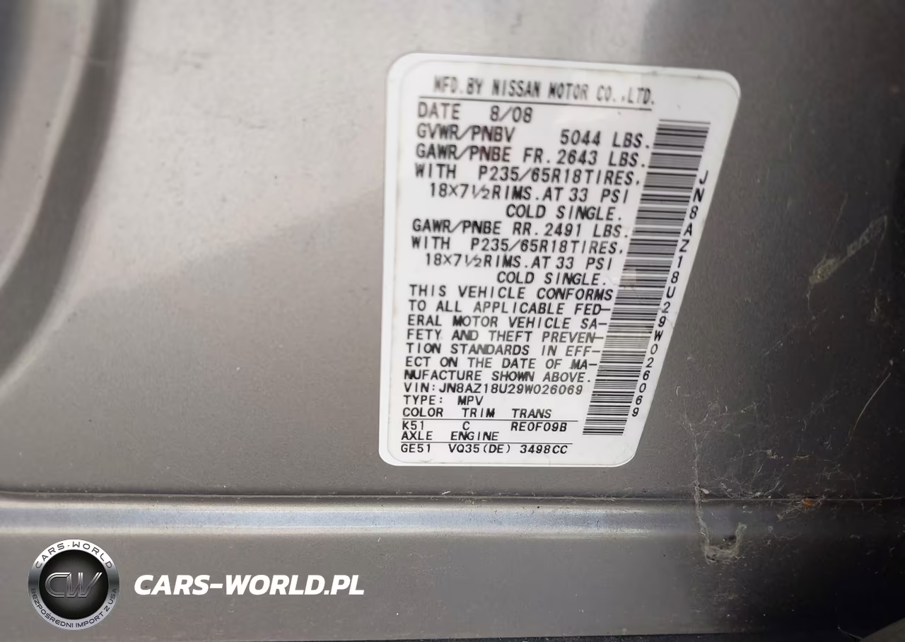 2009 Nissan Murano Sl VIN:JN8AZ18U29W026069 - 9