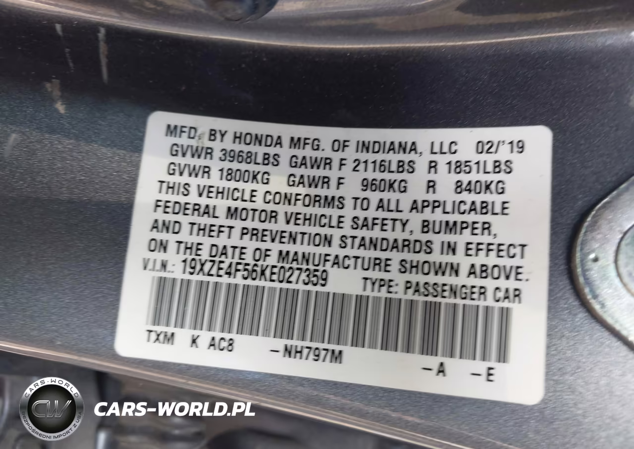 2019 Honda Insight Ex VIN:19XZE4F56KE027359 - 9