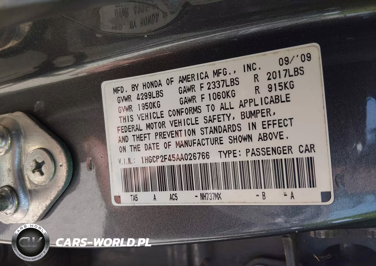 2010 Honda Accord 2.4 Lx-P VIN:1HGCP2F45AA026766 - 9