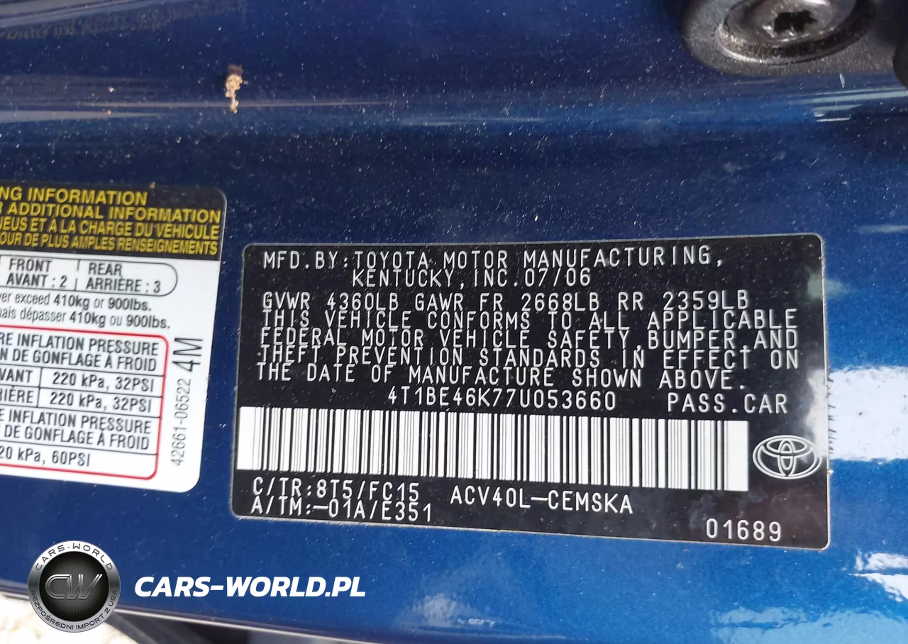 2007 Toyota Camry Se VIN:4T1BE46K77U053660 - 9