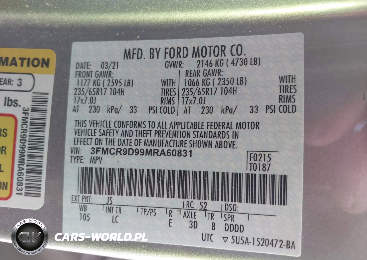 2021 Ford Bronco Sport Badlands VIN:3FMCR9D99MRA60831 - 9