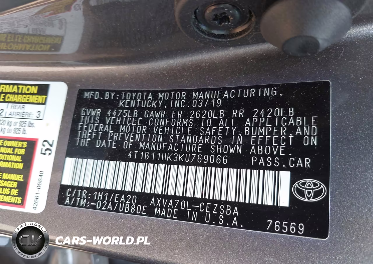 2019 Toyota Camry Se VIN:4T1B11HK3KU769066 - 9