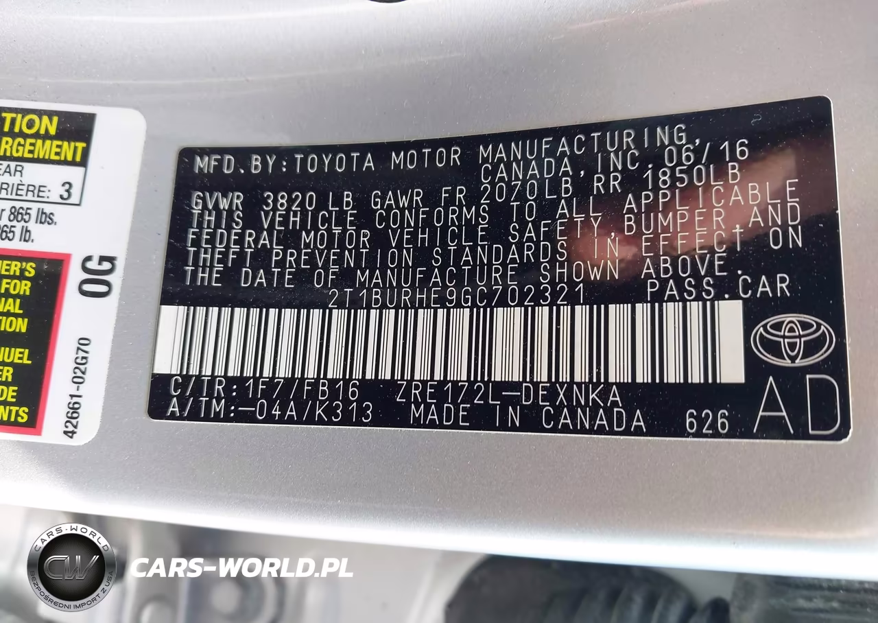 2016 Toyota Corolla Le VIN:2T1BURHE9GC702321 - 9