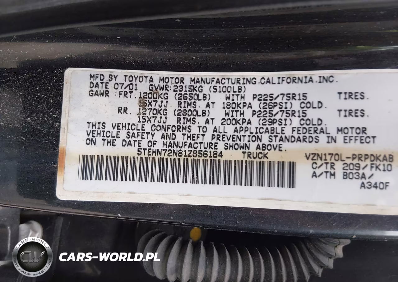 2001 Toyota Tacoma Base V6 VIN:5TEHN72N81Z856184 - 9