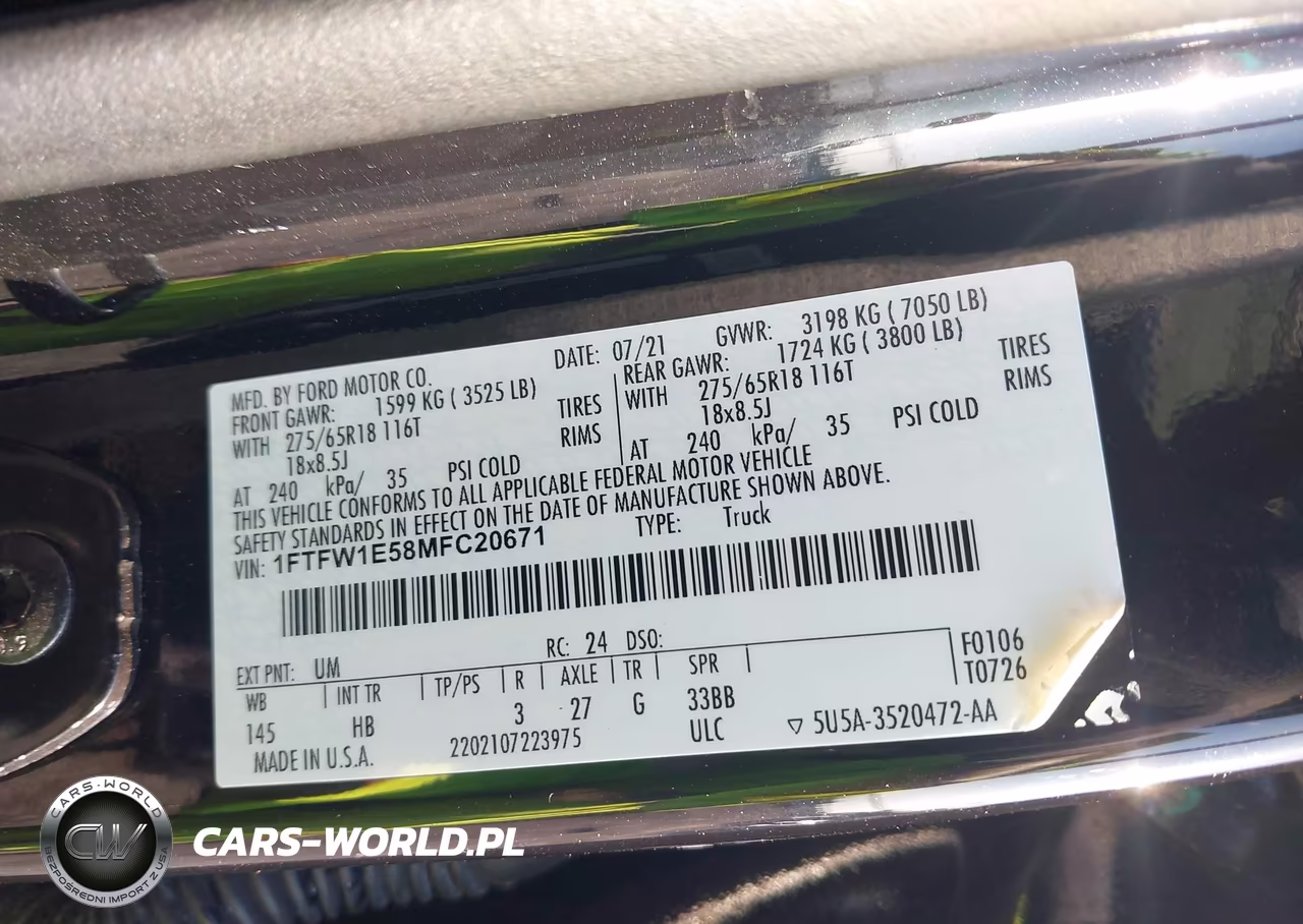 FORD F150 SUPER VIN:1FTFW1E58MFC20671 - 9