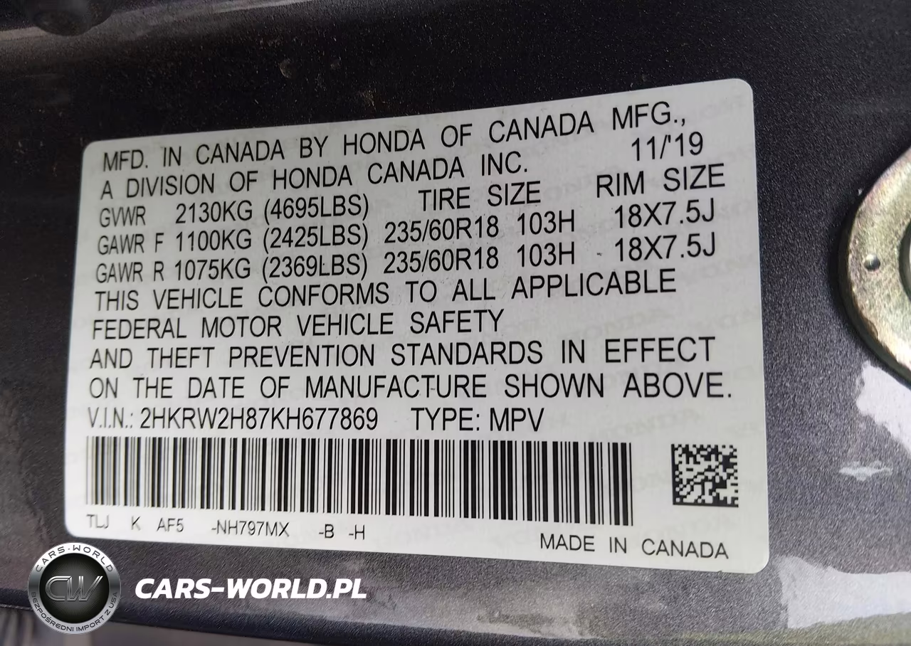 2019 Honda Cr-V Ex-L VIN:2HKRW2H87KH677869 - 9