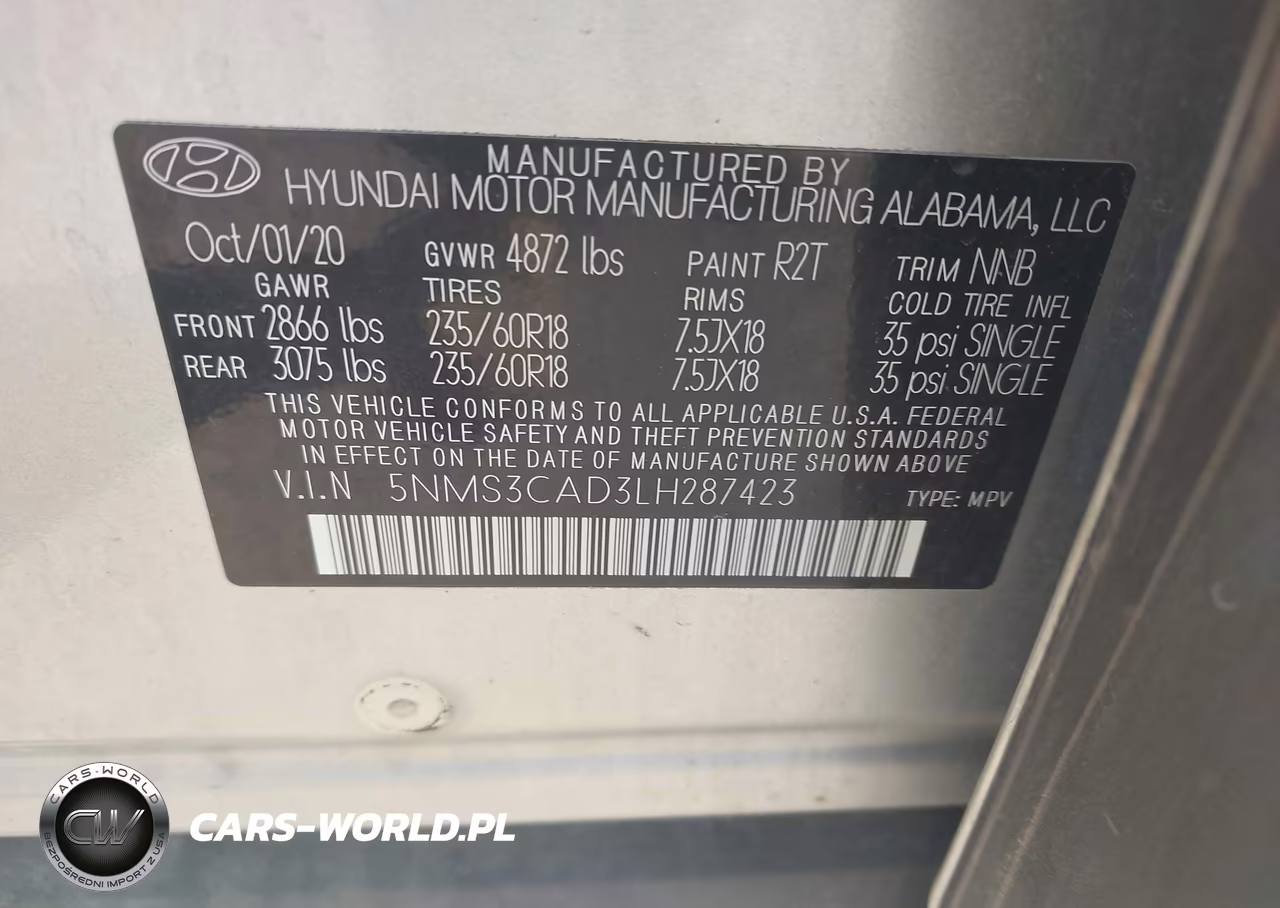 2020 Hyundai Santa Fe Sel VIN:5NMS3CAD3LH287423 - 9