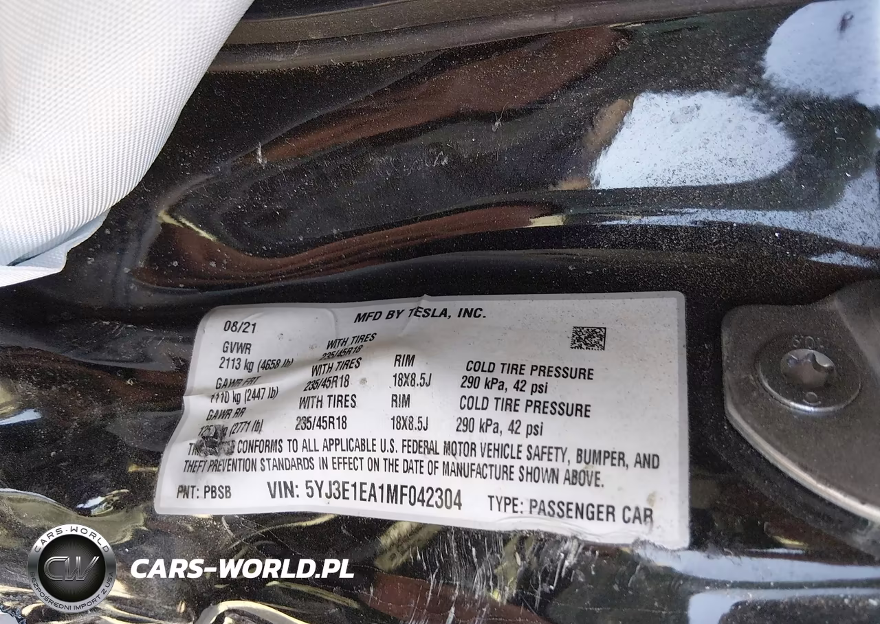 2021 Tesla Model 3 Standard Range Plus Rear-Wheel Drive VIN:5YJ3E1EA1MF042304 - 9