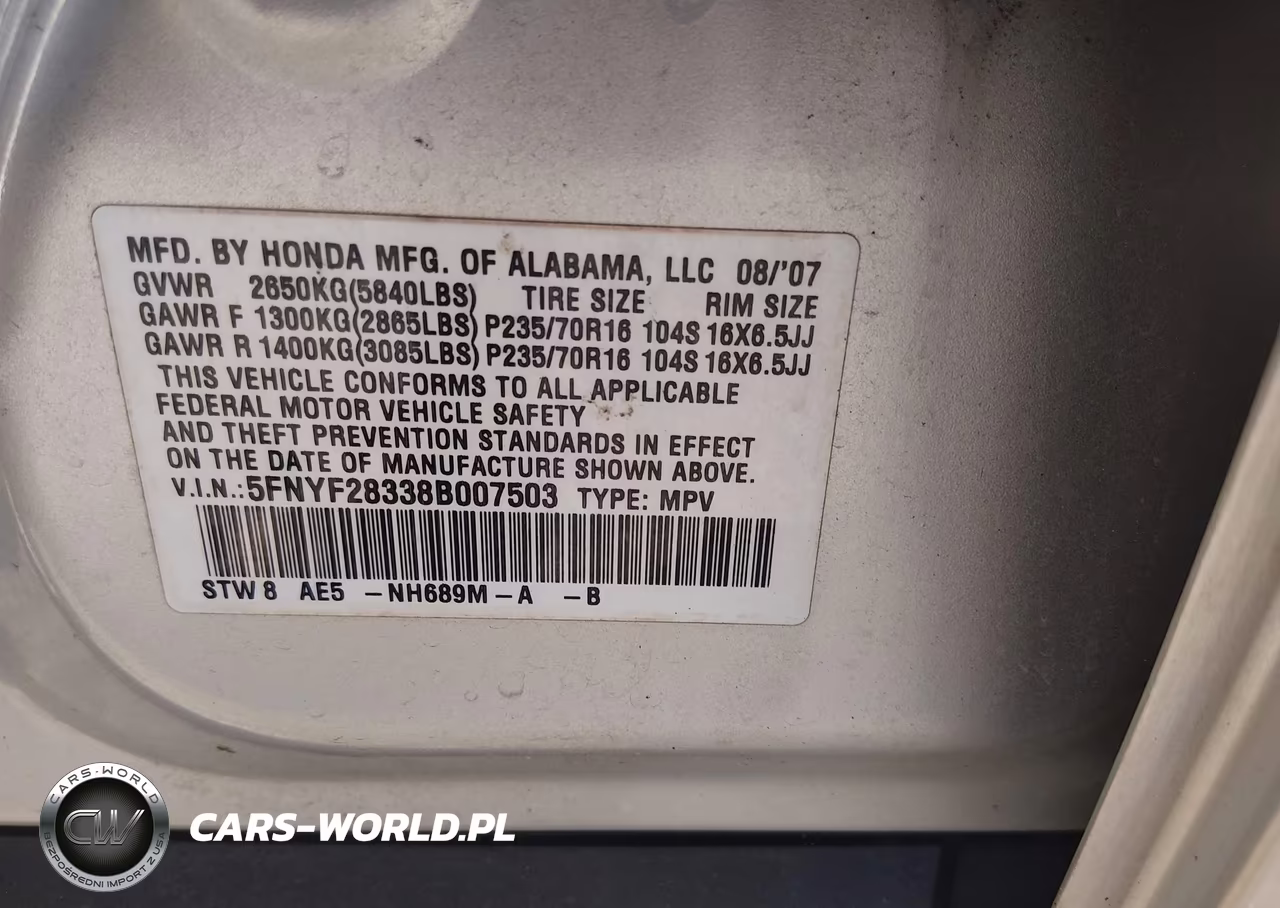 2008 Honda Pilot Se VIN:5FNYF28338B007503 - 9