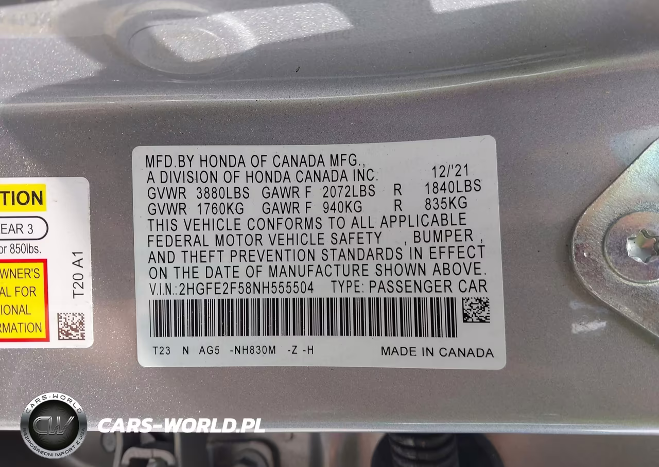 2022 Honda Civic Sport VIN:2HGFE2F58NH555504 - 9
