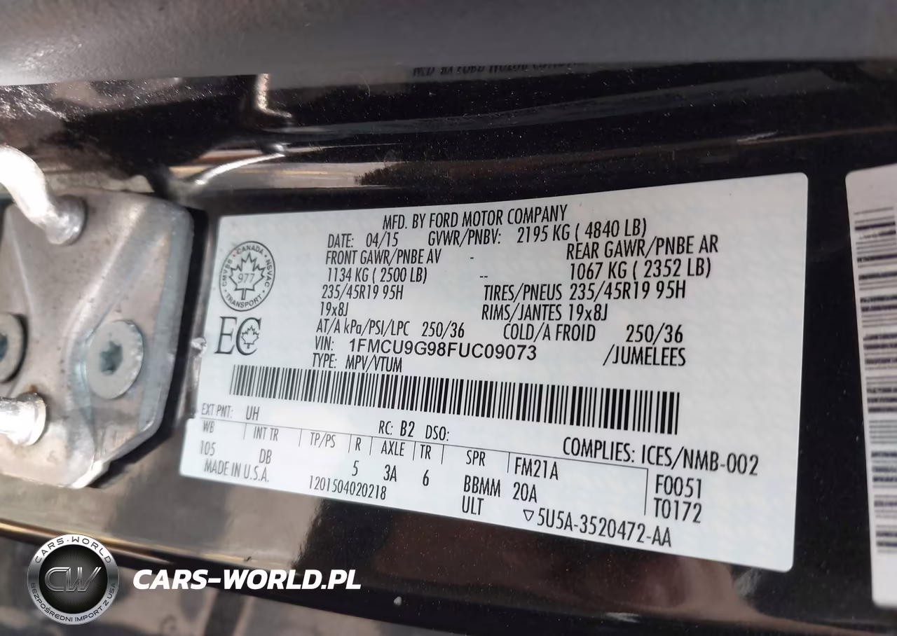 2015 Ford Escape Se VIN:1FMCU9G98FUC09073 - 9