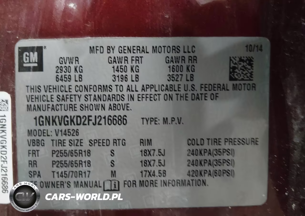 2015 Chevrolet Traverse Lt VIN:1GNKVGKD2FJ216686 - 9
