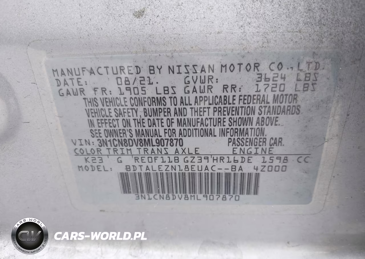 2021 Nissan Versa S Xtronic Cvt VIN:3N1CN8DV8ML907870 - 9