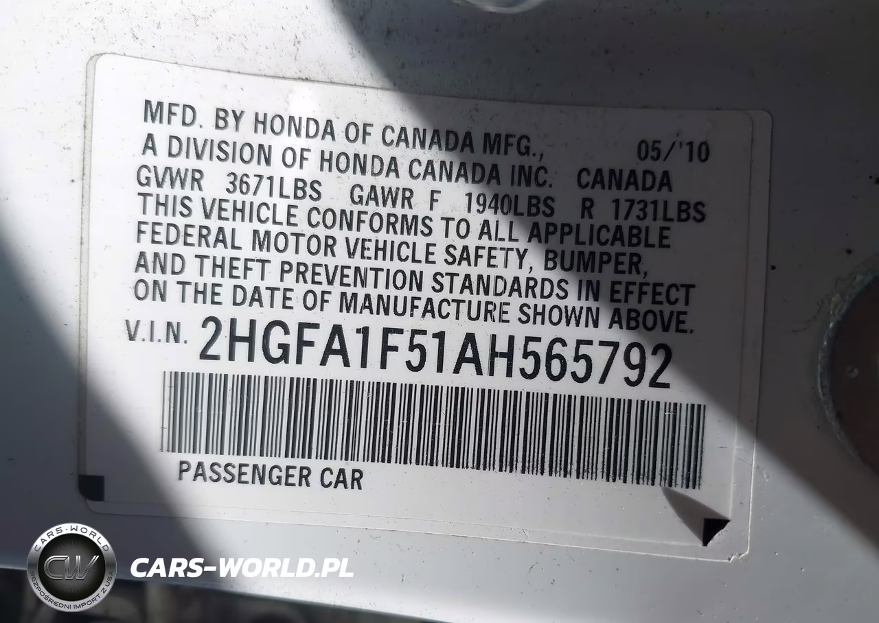 2010 Honda Civic Lx VIN:2HGFA1F51AH565792 - 9