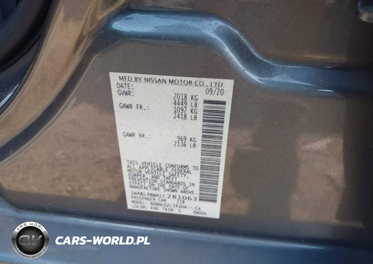 2020 Nissan Altima S Intelligent Awd VIN:1N4BL4BWXLC281063 - 9