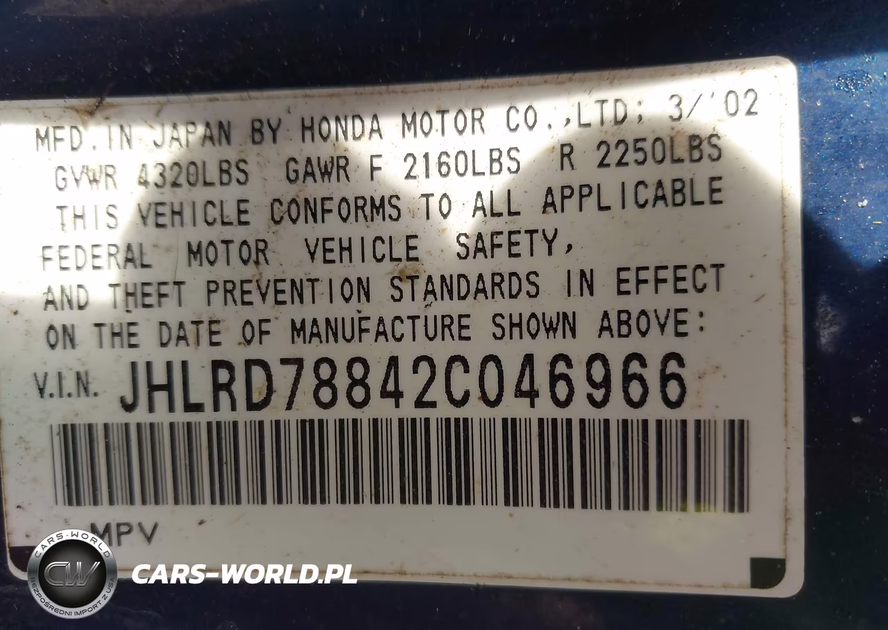 2002 Honda Cr-V Ex VIN:JHLRD78842C046966 - 9