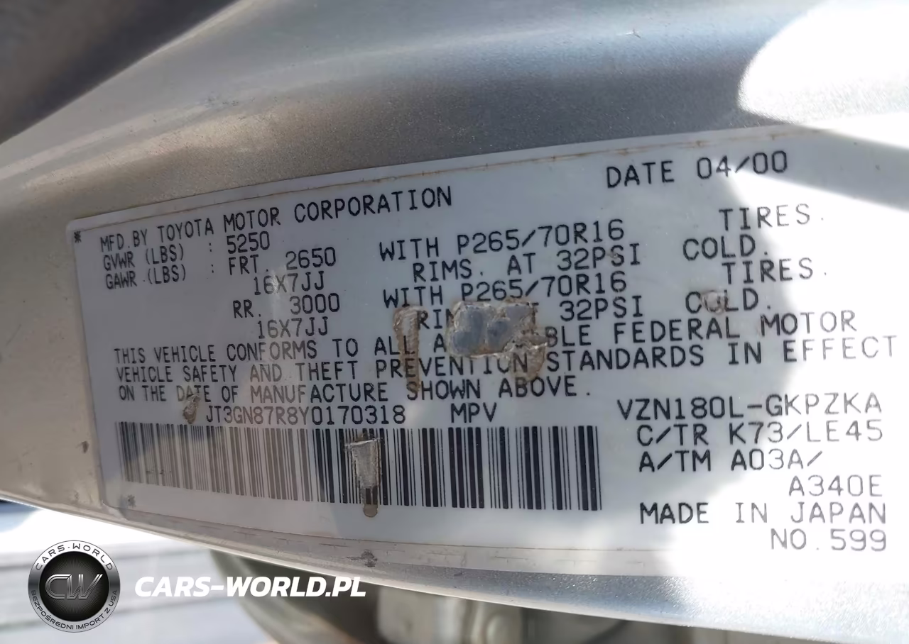 2000 Toyota 4Runner Limited V6 VIN:JT3GN87R8Y0170318 - 9