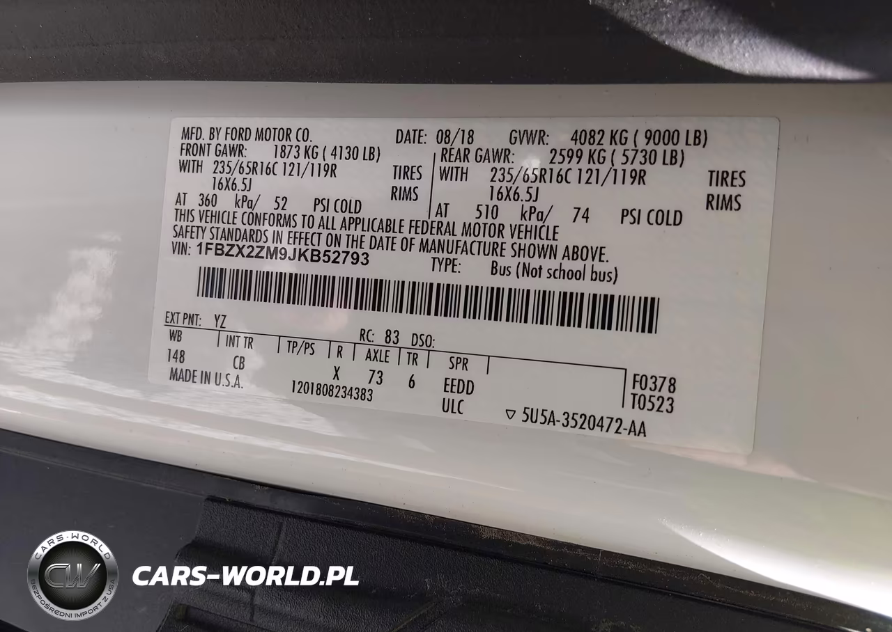 2018 Ford Transit-350 Xl VIN:1FBZX2ZM9JKB52793 - 9