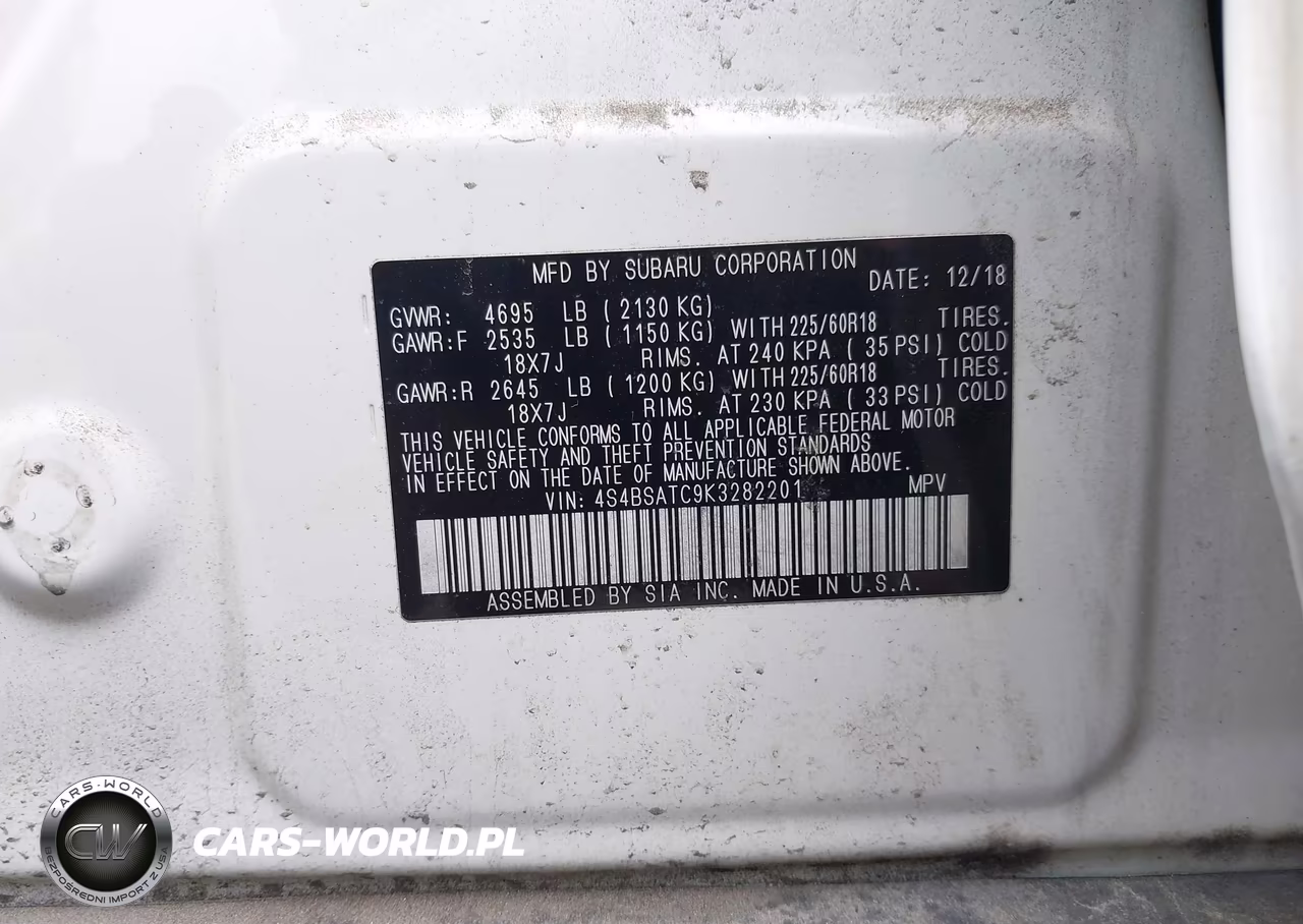 2019 Subaru Outback 2.5I Touring VIN:4S4BSATC9K3282201 - 9