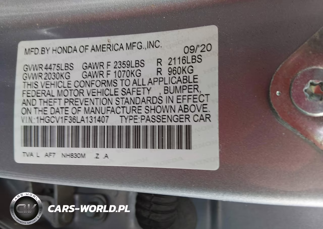 2020 Honda Accord Sport VIN:1HGCV1F36LA131407 - 9