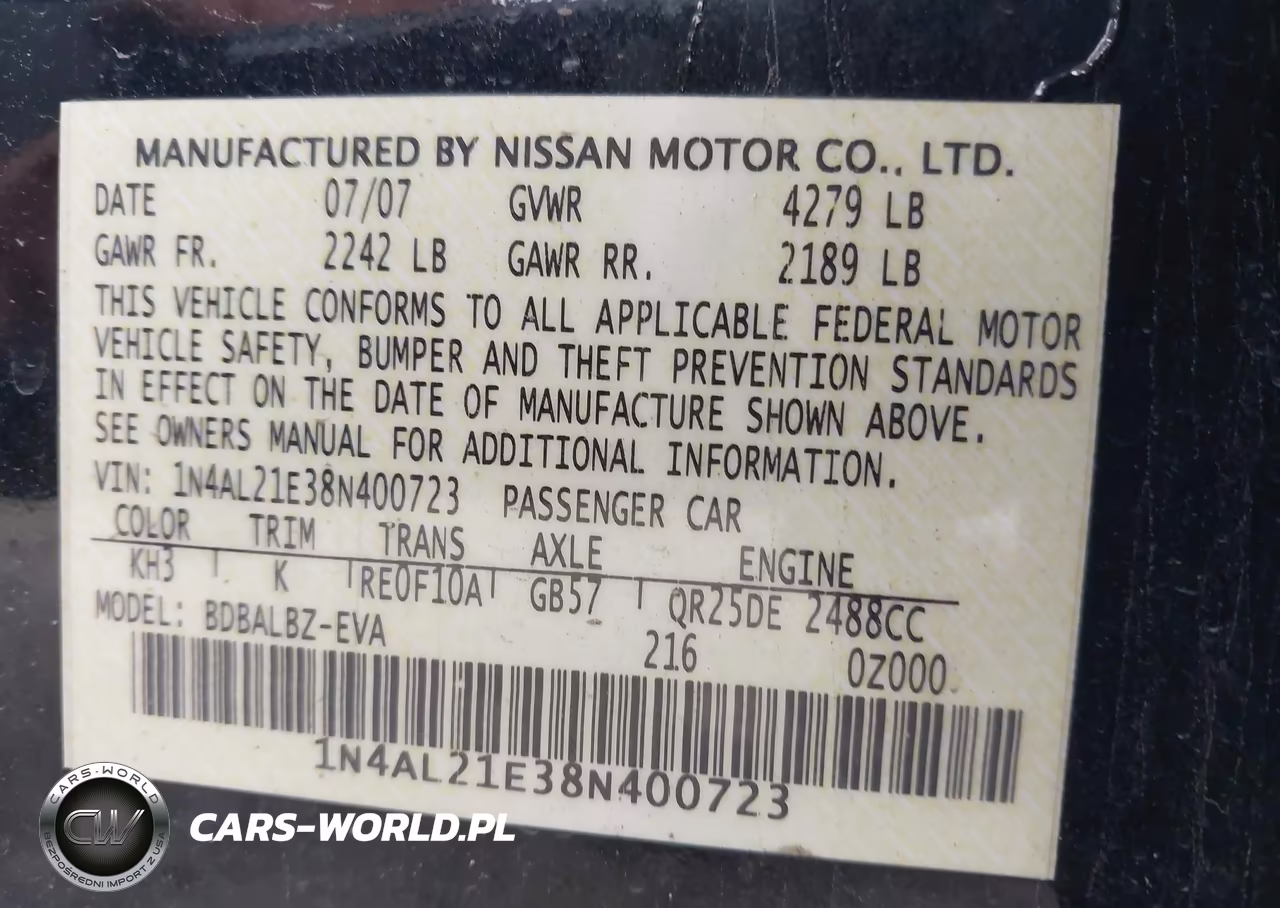 2008 Nissan Altima 2.5 S VIN:1N4AL21E38N400723 - 9