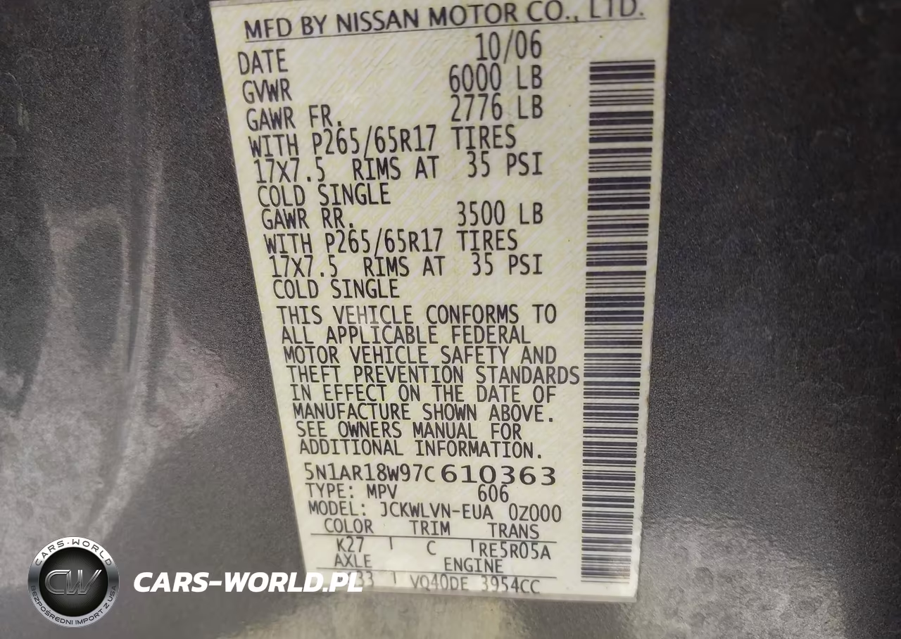 2007 Nissan Pathfinder Le VIN:5N1AR18W97C610363 - 9