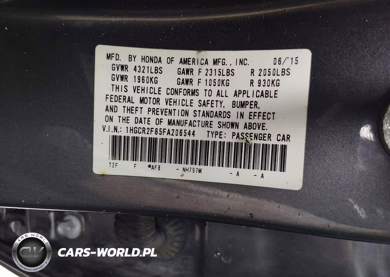 2015 Honda Accord Ex-L VIN:1HGCR2F85FA206544 - 9
