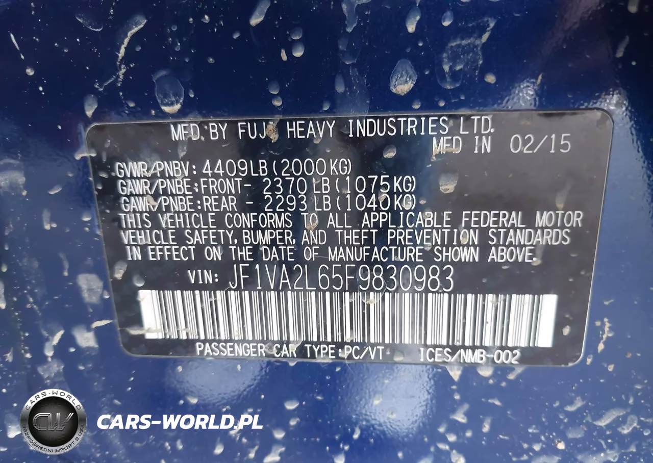 2015 Subaru Wrx Sti VIN:JF1VA2L65F9830983 - 9