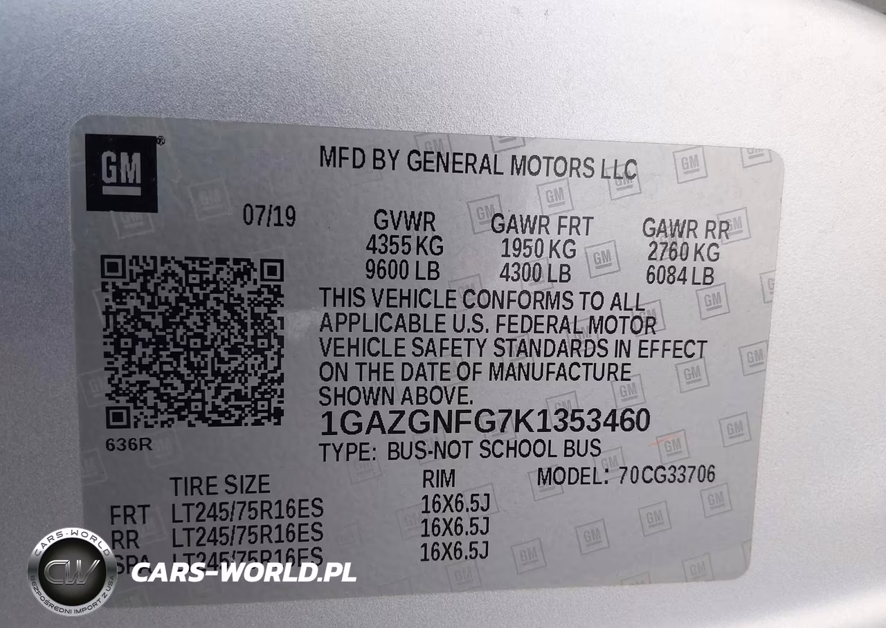 2019 Chevrolet Express 3500 Ls VIN:1GAZGNFG7K1353460 - 9